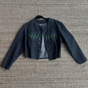 REVOLVE Black Jean Jacket with Green Accents